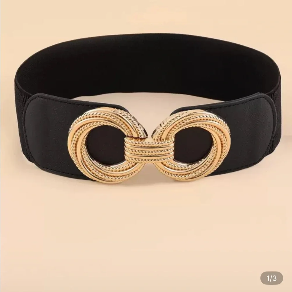 Zara Black Belt with Gold Interlocking Buckle - Picture 4 of 7